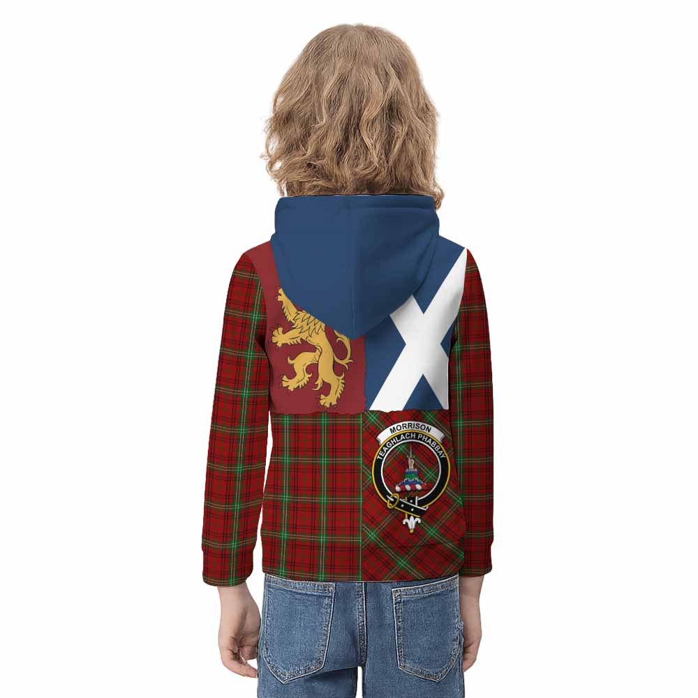 Morrison Crest Tartan Kid Hoodie with Lion Rampant Saltire Style - Tartan Vibes Clothing