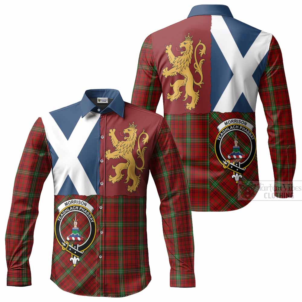 Morrison Crest Tartan Long Sleeve Button Shirts with Lion Rampant Saltire Style