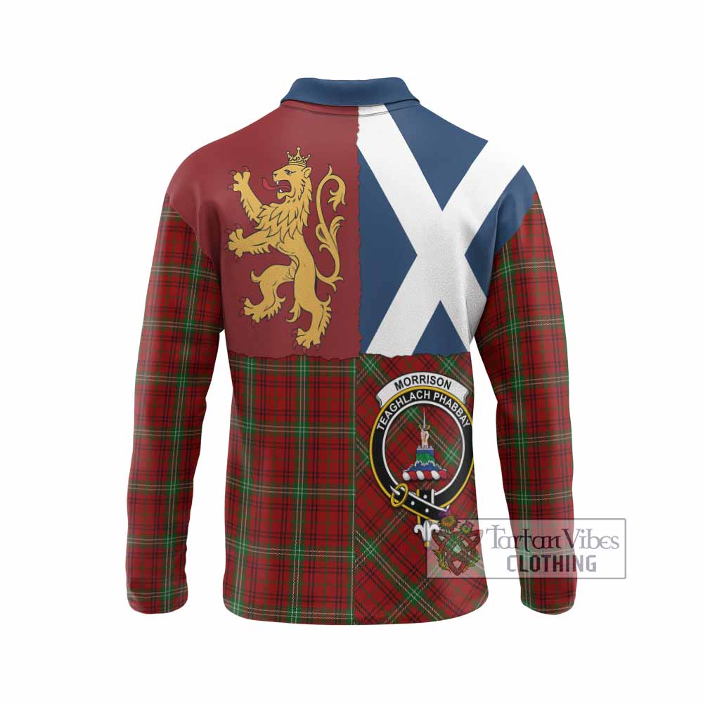 Morrison Crest Tartan Long Sleeve Polo Shirt with Lion Rampant Saltire Style