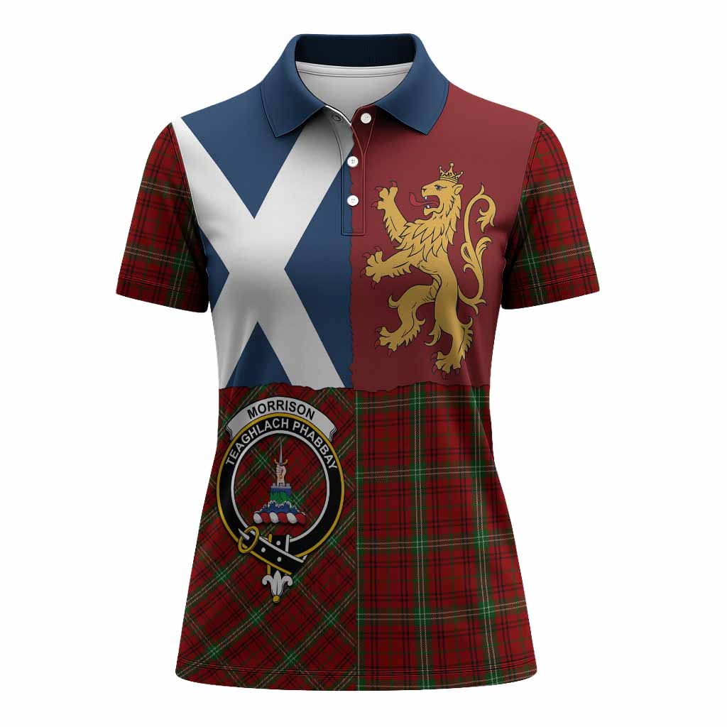Morrison Crest Tartan Women Polo Shirt with Lion Rampant Saltire Style