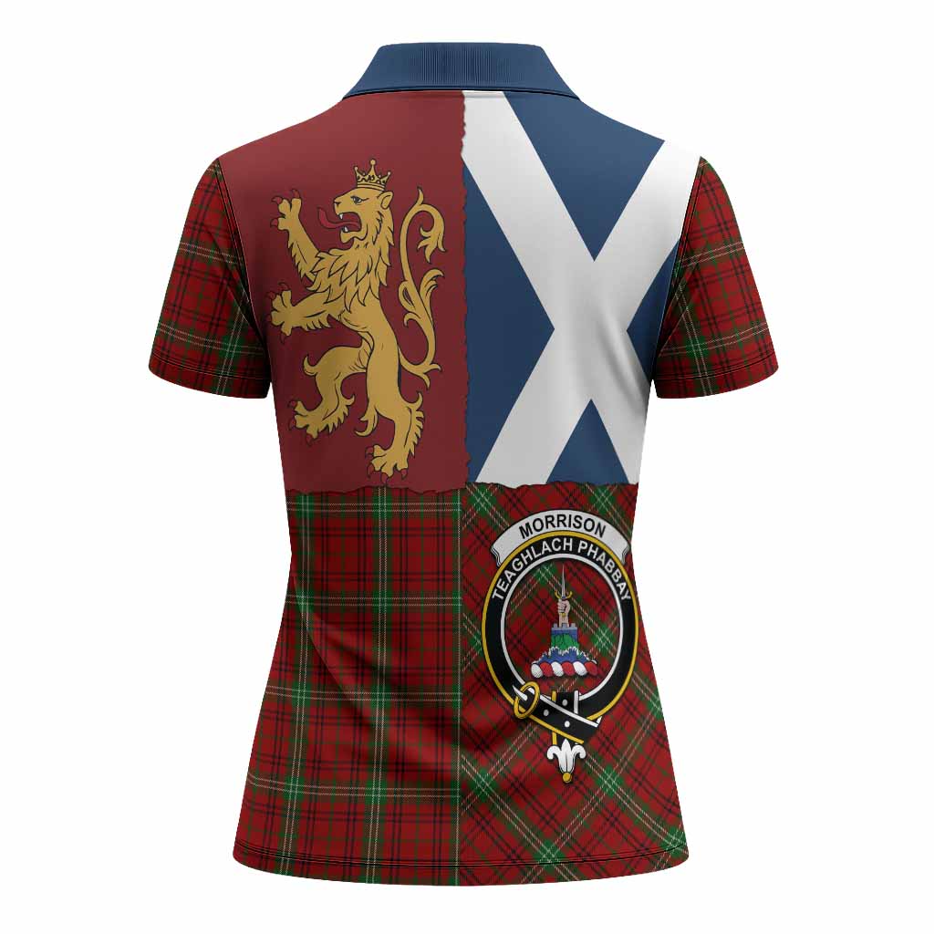 Morrison Crest Tartan Women Polo Shirt with Lion Rampant Saltire Style