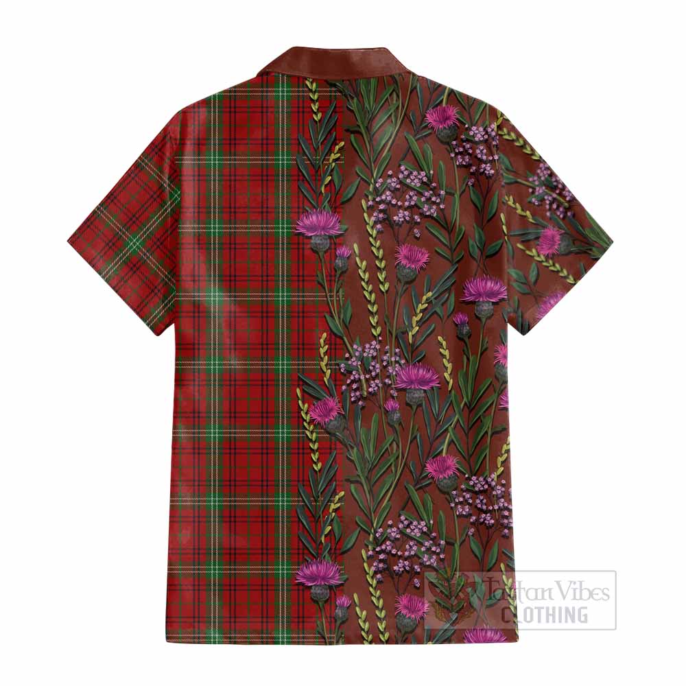 Morrison Family Crest Tartan Cotton Hawaiian Shirt Scottish Thistle Flower Pattern Half Style - Tartan Vibes Clothing