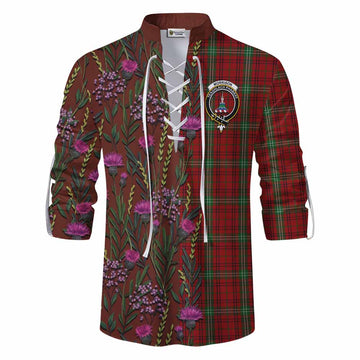 Morrison Family Crest Tartan Ghillie Shirt Scottish Thistle Flower Pattern Half Style
