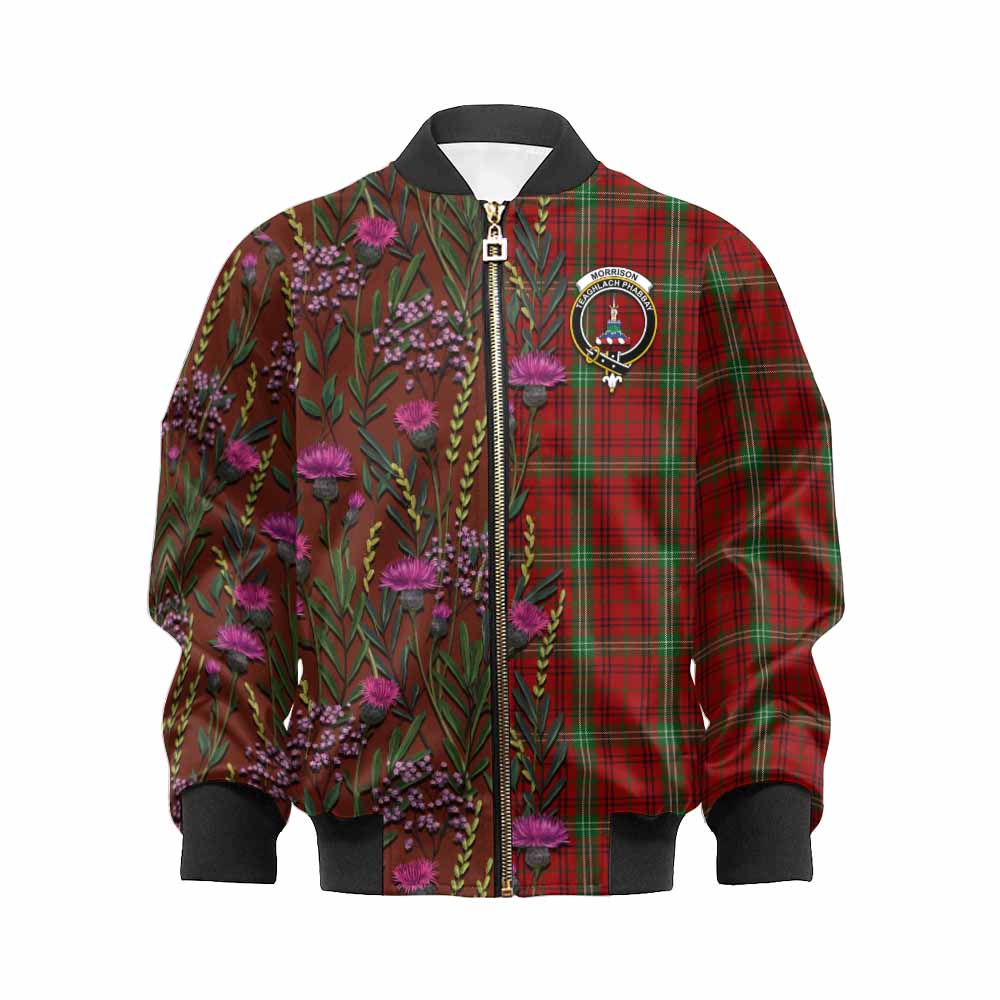 Morrison Family Crest Tartan Kid Bomber Jacket Scottish Thistle Flower Pattern Half Style - Tartan Vibes Clothing