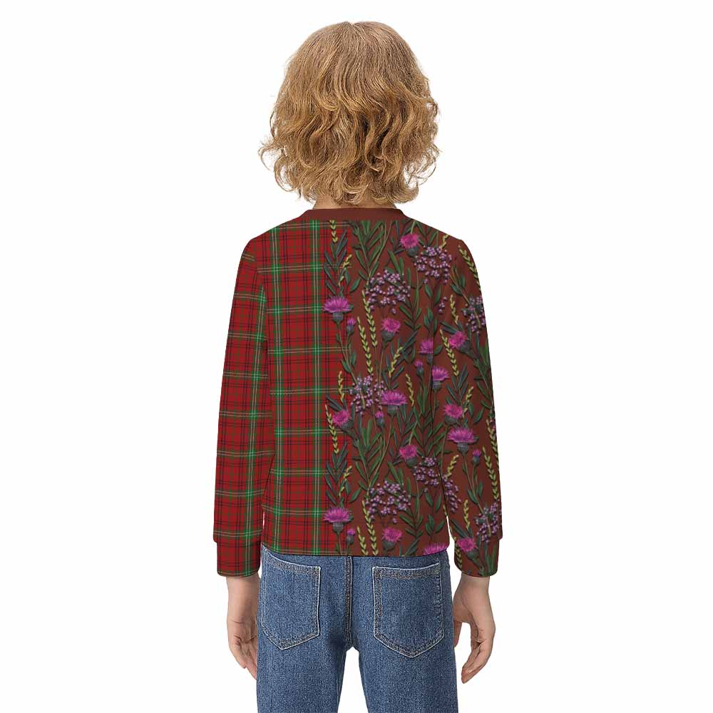 Morrison Family Crest Tartan Kid Knitted Sweatshirt Scottish Thistle Flower Pattern Half Style - Tartan Vibes Clothing