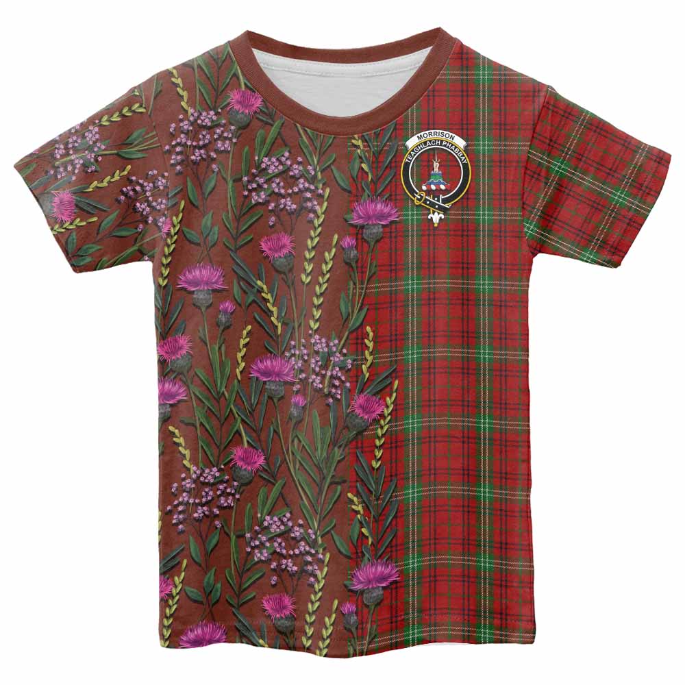 Morrison Family Crest Tartan Kid T-shirt Scottish Thistle Flower Pattern Half Style - Tartan Vibes Clothing