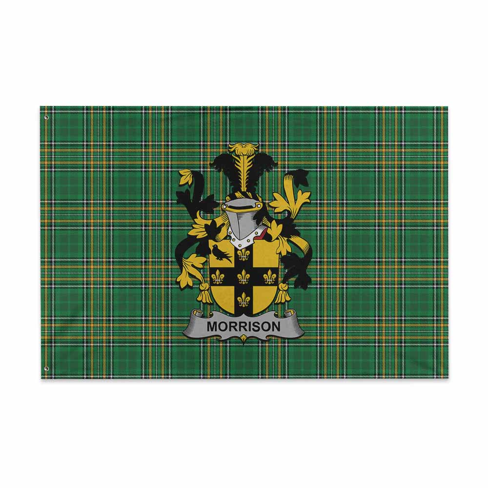 Tartan Vibes Clothing Morrison Irish Clan Tartan House Flag with Coat of Arms