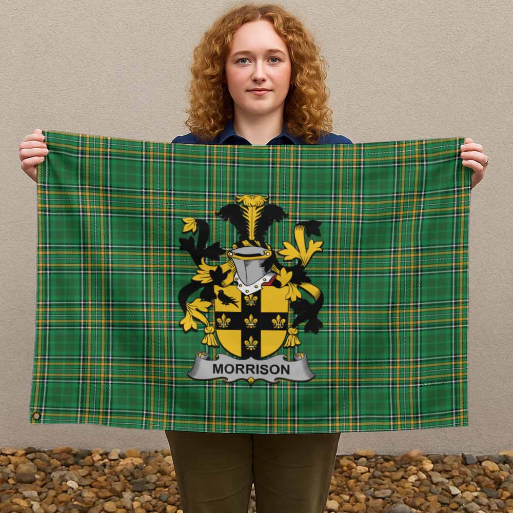 Tartan Vibes Clothing Morrison Irish Clan Tartan House Flag with Coat of Arms