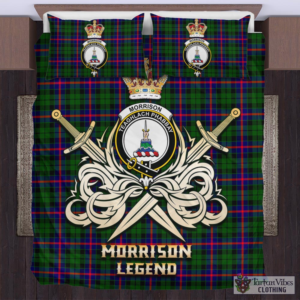 Tartan Vibes Clothing Morrison Modern Tartan Bedding Set with Clan Crest and the Golden Sword of Courageous Legacy