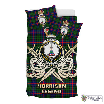 Morrison Modern Tartan Bedding Set with Clan Crest and the Golden Sword of Courageous Legacy