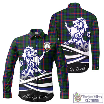 Morrison Modern Tartan Long Sleeve Button Up Shirt with Alba Gu Brath Regal Lion Emblem