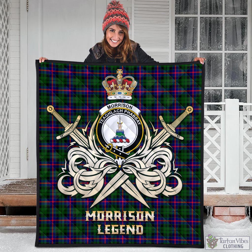 Tartan Vibes Clothing Morrison Modern Tartan Quilt with Clan Crest and the Golden Sword of Courageous Legacy