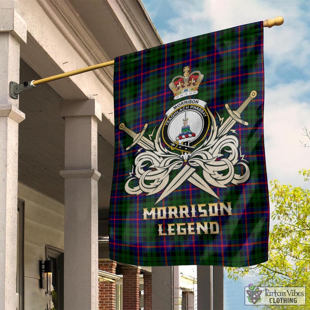 Tartan Vibes Clothing Morrison Modern Tartan Flag with Clan Crest and the Golden Sword of Courageous Legacy