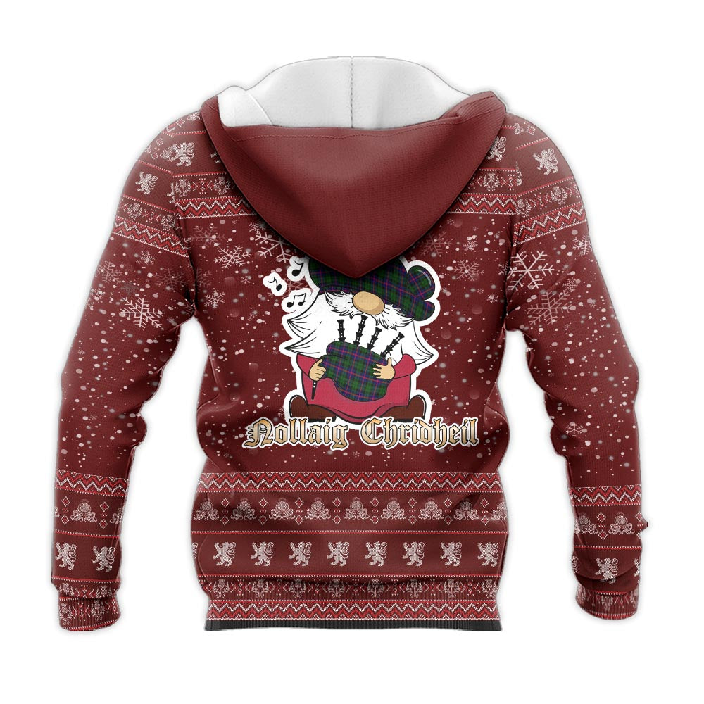 Morrison Modern Clan Christmas Knitted Hoodie with Funny Gnome Playing Bagpipes - Tartanvibesclothing