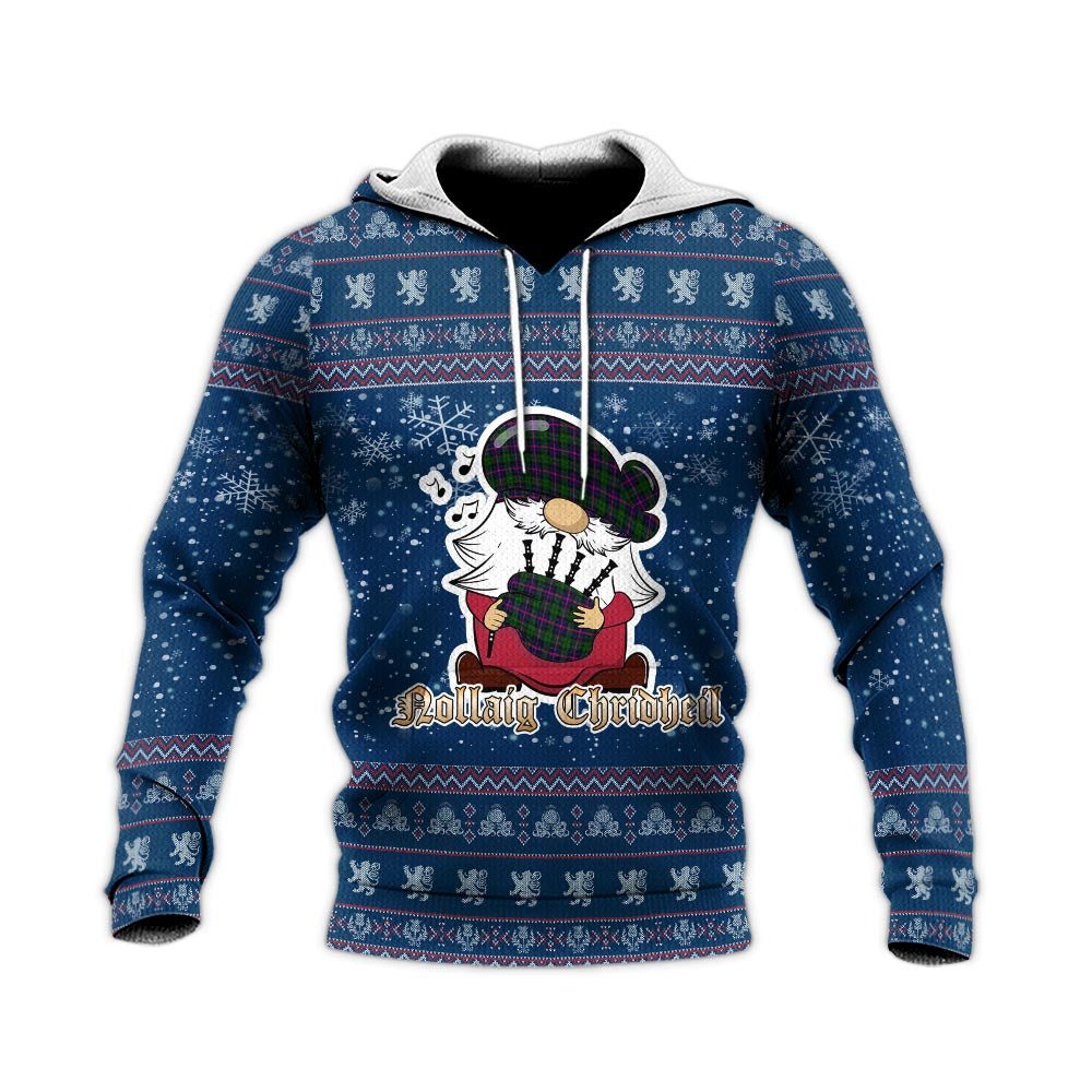 Morrison Modern Clan Christmas Knitted Hoodie with Funny Gnome Playing Bagpipes - Tartanvibesclothing