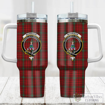 Morrison Red Tartan and Family Crest Tumbler with Handle