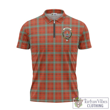 Morrison Red Ancient Tartan Zipper Polo Shirt with Family Crest