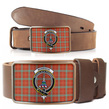 Morrison Red Ancient Tartan Belt Buckles with Family Crest