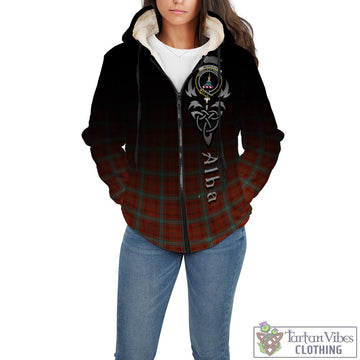 Morrison Red Ancient Tartan Sherpa Hoodie Featuring Alba Gu Brath Family Crest Celtic Inspired