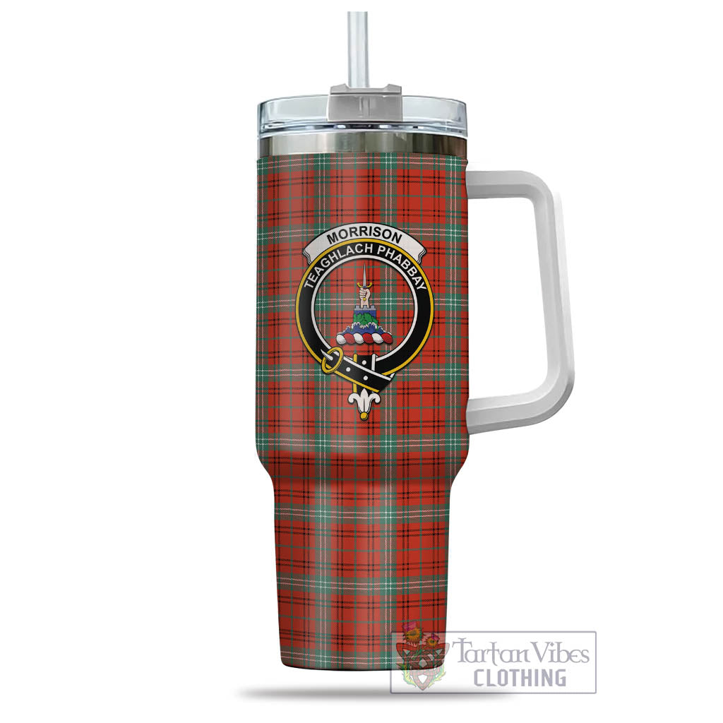 Tartan Vibes Clothing Morrison Red Ancient Tartan and Family Crest Tumbler with Handle