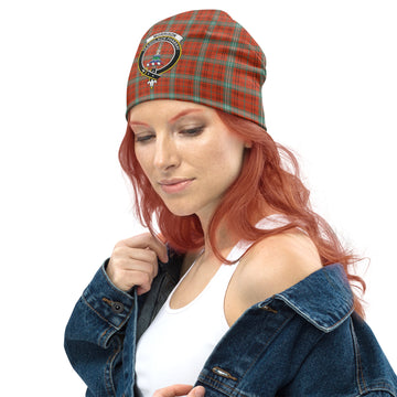 Morrison Red Ancient Tartan Beanies Hat with Family Crest