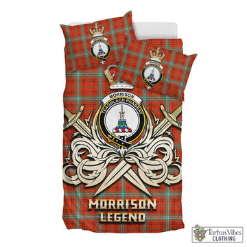 Morrison Red Ancient Tartan Bedding Set with Clan Crest and the Golden Sword of Courageous Legacy