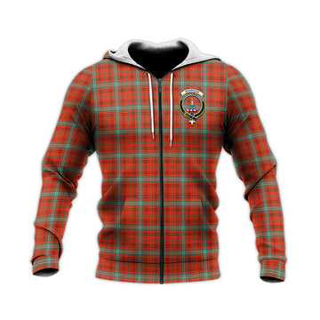 Morrison Red Ancient Tartan Knitted Hoodie with Family Crest