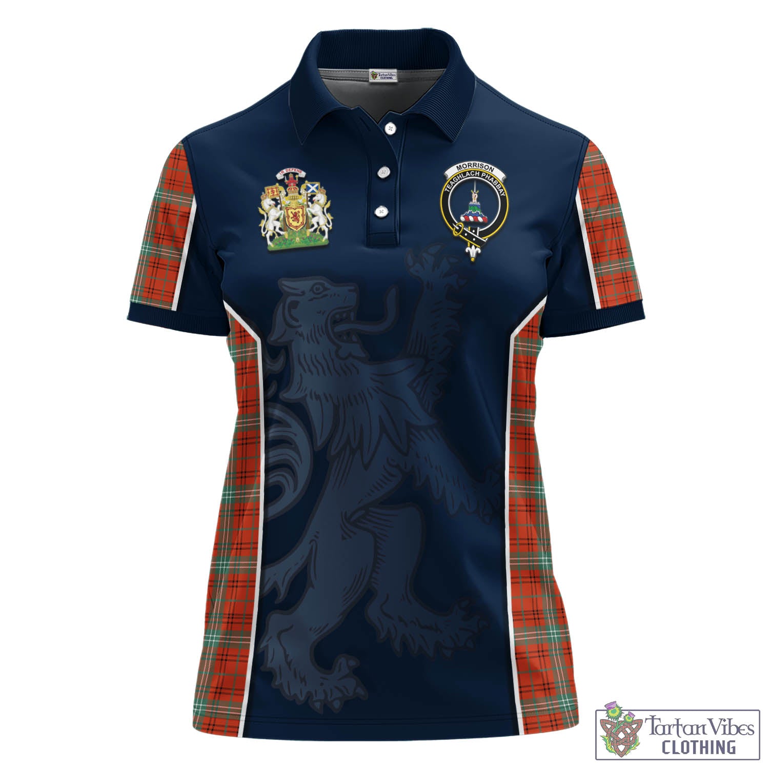 Tartan Vibes Clothing Morrison Red Ancient Tartan Women's Polo Shirt with Family Crest and Lion Rampant Vibes Sport Style