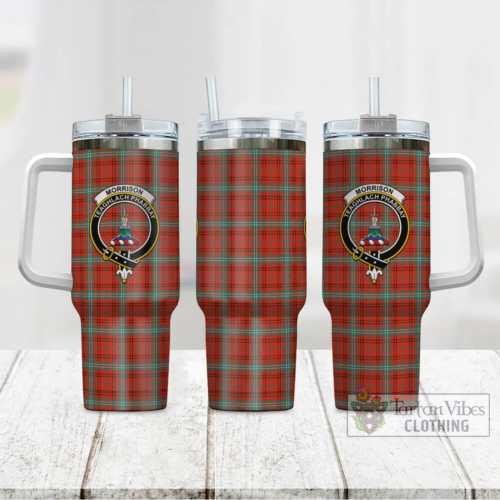 Tartan Vibes Clothing Morrison Red Ancient Tartan and Family Crest Tumbler with Handle