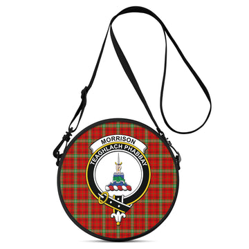 Morrison Red Modern Tartan Round Satchel Bags with Family Crest
