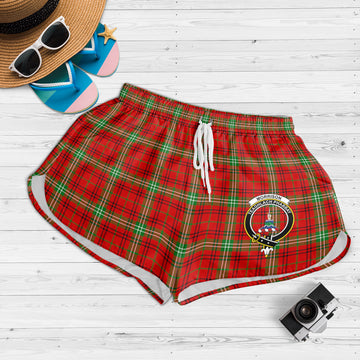 Morrison Red Modern Tartan Womens Shorts with Family Crest