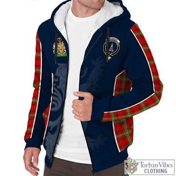 Morrison Red Modern Tartan Sherpa Hoodie with Family Crest and Lion Rampant Vibes Sport Style