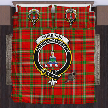 Morrison Red Modern Tartan Bedding Set with Family Crest