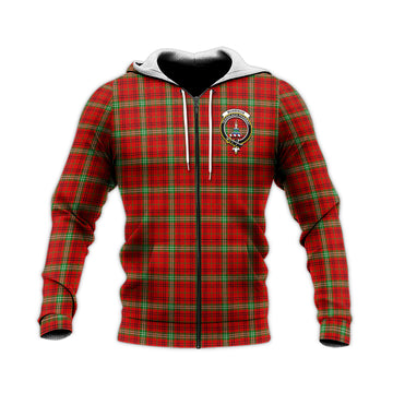 Morrison Red Modern Tartan Knitted Hoodie with Family Crest