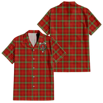 Morrison Red Modern Tartan Short Sleeve Button Down Shirt with Family Crest