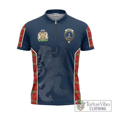 Morrison Red Modern Tartan Zipper Polo Shirt with Family Crest and Lion Rampant Vibes Sport Style