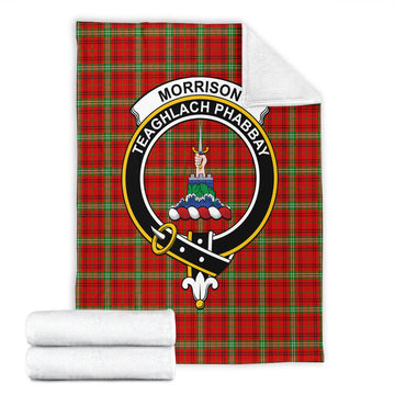 Morrison Red Modern Tartan Blanket with Family Crest