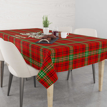 Morrison Red Modern Tartan Tablecloth with Clan Crest and the Golden Sword of Courageous Legacy