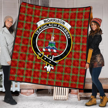 Morrison Red Modern Tartan Quilt with Family Crest