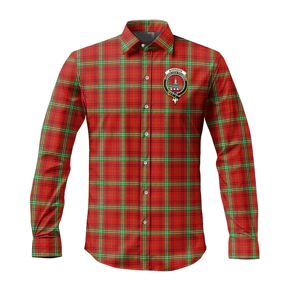 morrison-red-modern-tartan-long-sleeve-button-up-shirt-with-family-crest