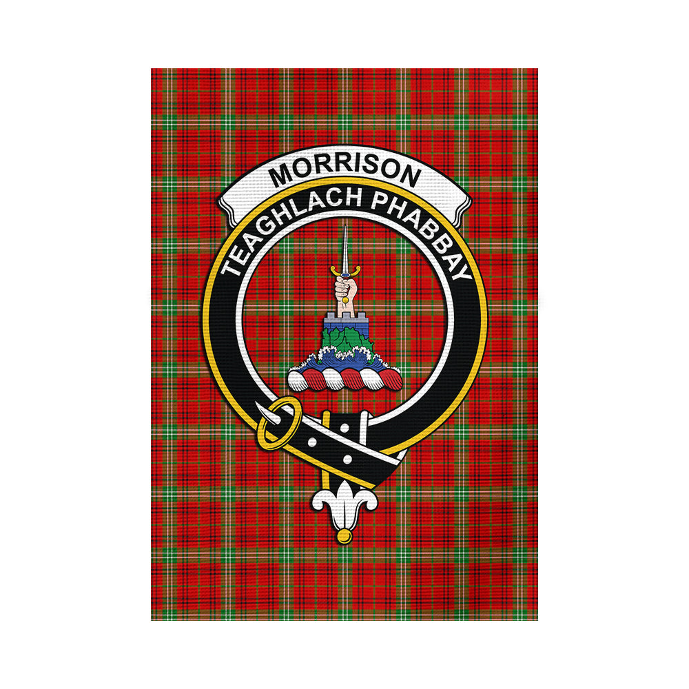 morrison-red-modern-tartan-flag-with-family-crest