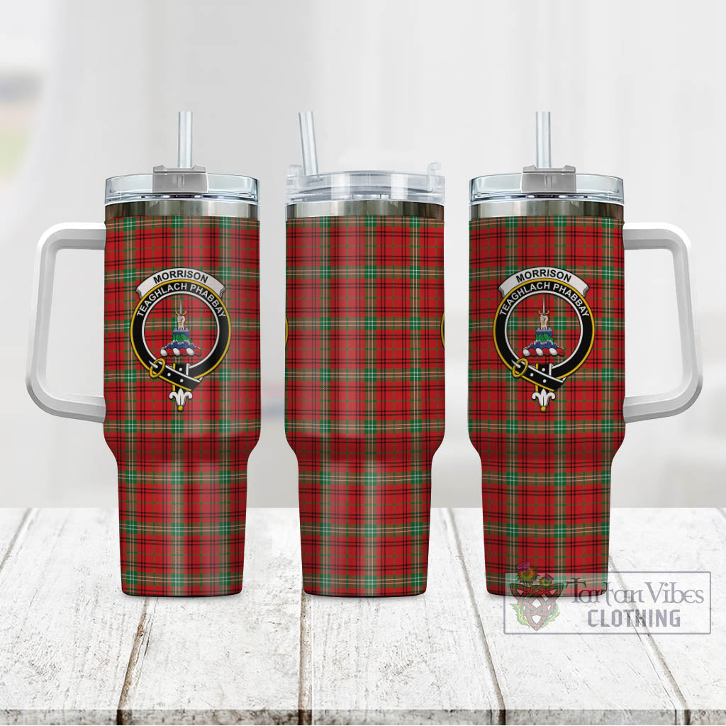 Tartan Vibes Clothing Morrison Red Modern Tartan and Family Crest Tumbler with Handle