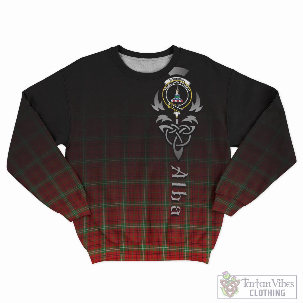 Tartan Vibes Clothing Morrison Red Modern Tartan Sweatshirt Featuring Alba Gu Brath Family Crest Celtic Inspired