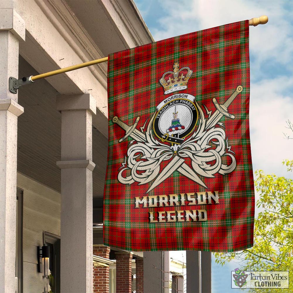 Tartan Vibes Clothing Morrison Red Modern Tartan Flag with Clan Crest and the Golden Sword of Courageous Legacy