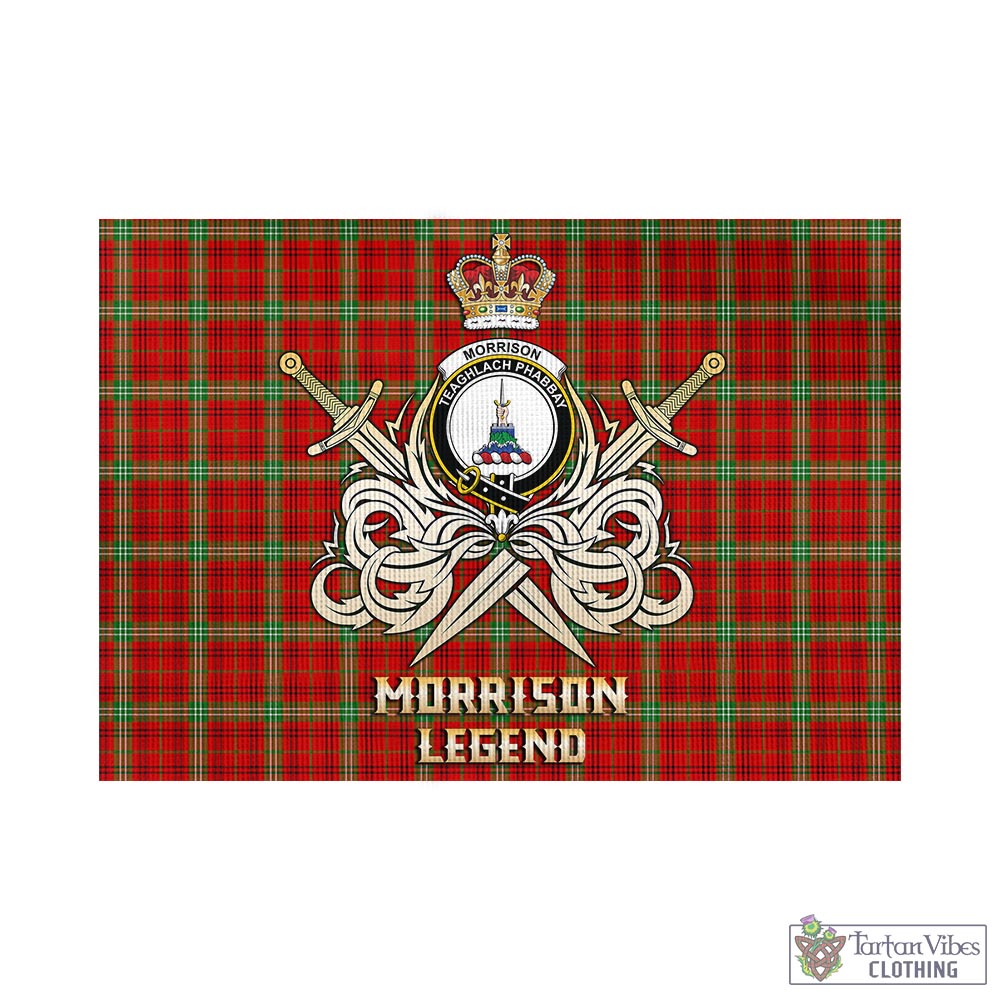 Tartan Vibes Clothing Morrison Red Modern Tartan Flag with Clan Crest and the Golden Sword of Courageous Legacy