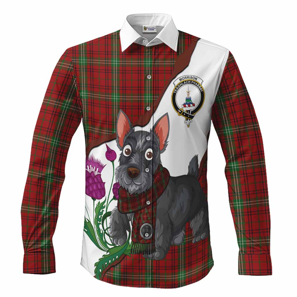 Morrison Scottish Terrier Tartan Crest Long Sleeve Button Shirts Thistle Heritage Art