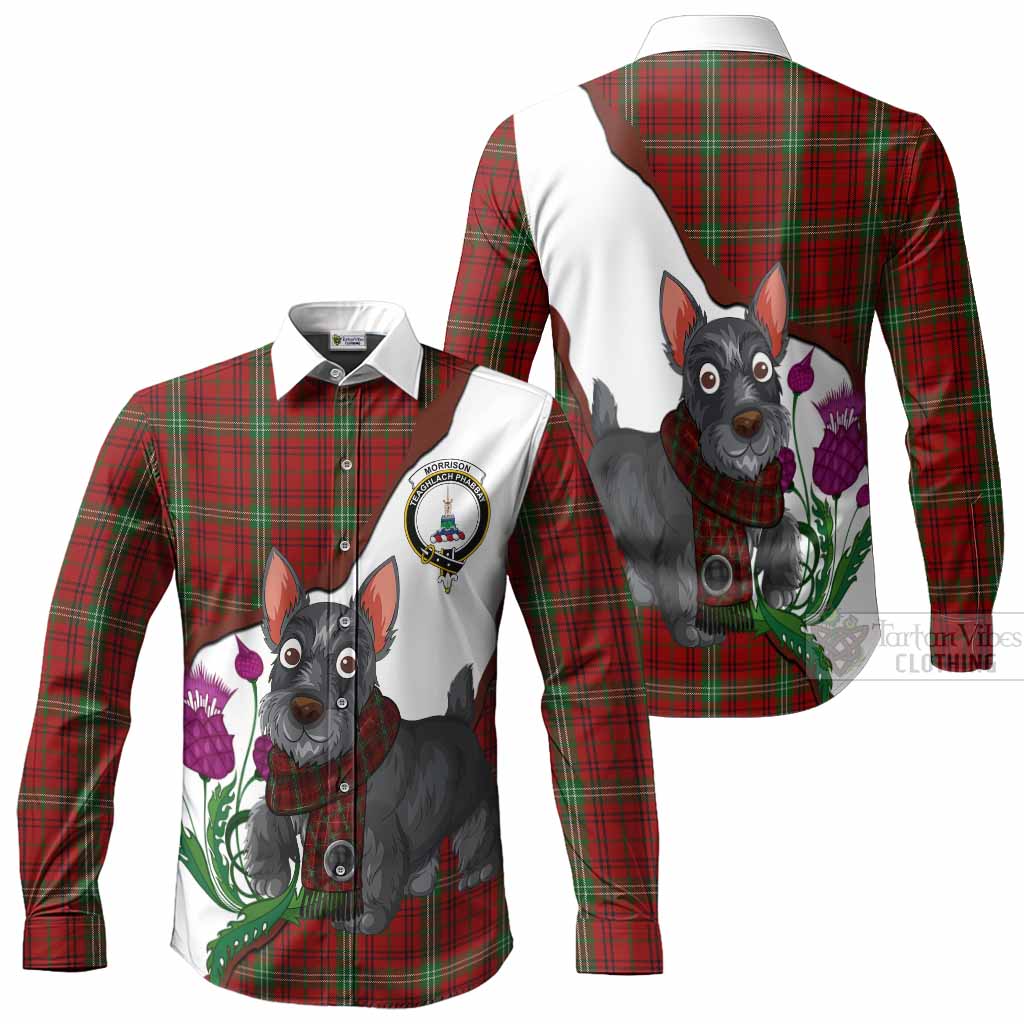 Morrison Scottish Terrier Tartan Crest Long Sleeve Button Shirts Thistle Heritage Art