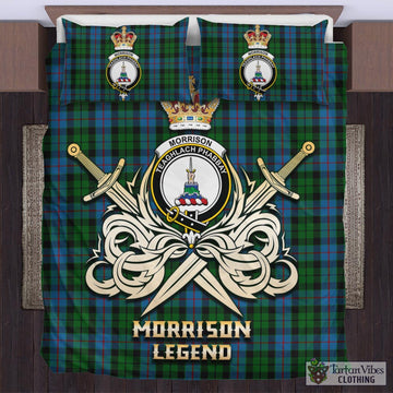 Morrison Society Tartan Bedding Set with Clan Crest and the Golden Sword of Courageous Legacy