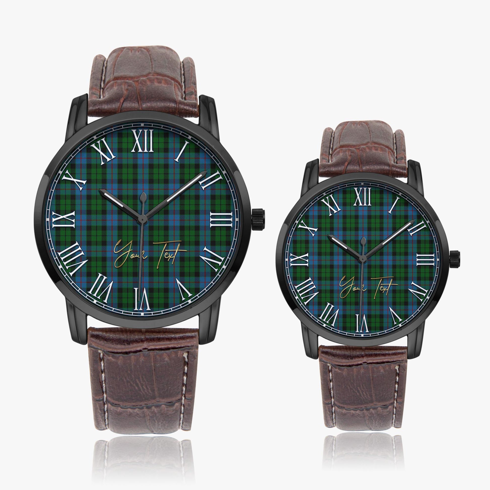 Morrison Society Tartan Personalized Your Text Leather Trap Quartz Watch Wide Type Black Case With Brown Leather Strap - Tartanvibesclothing