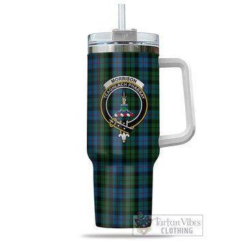 Morrison Society Tartan and Family Crest Tumbler with Handle